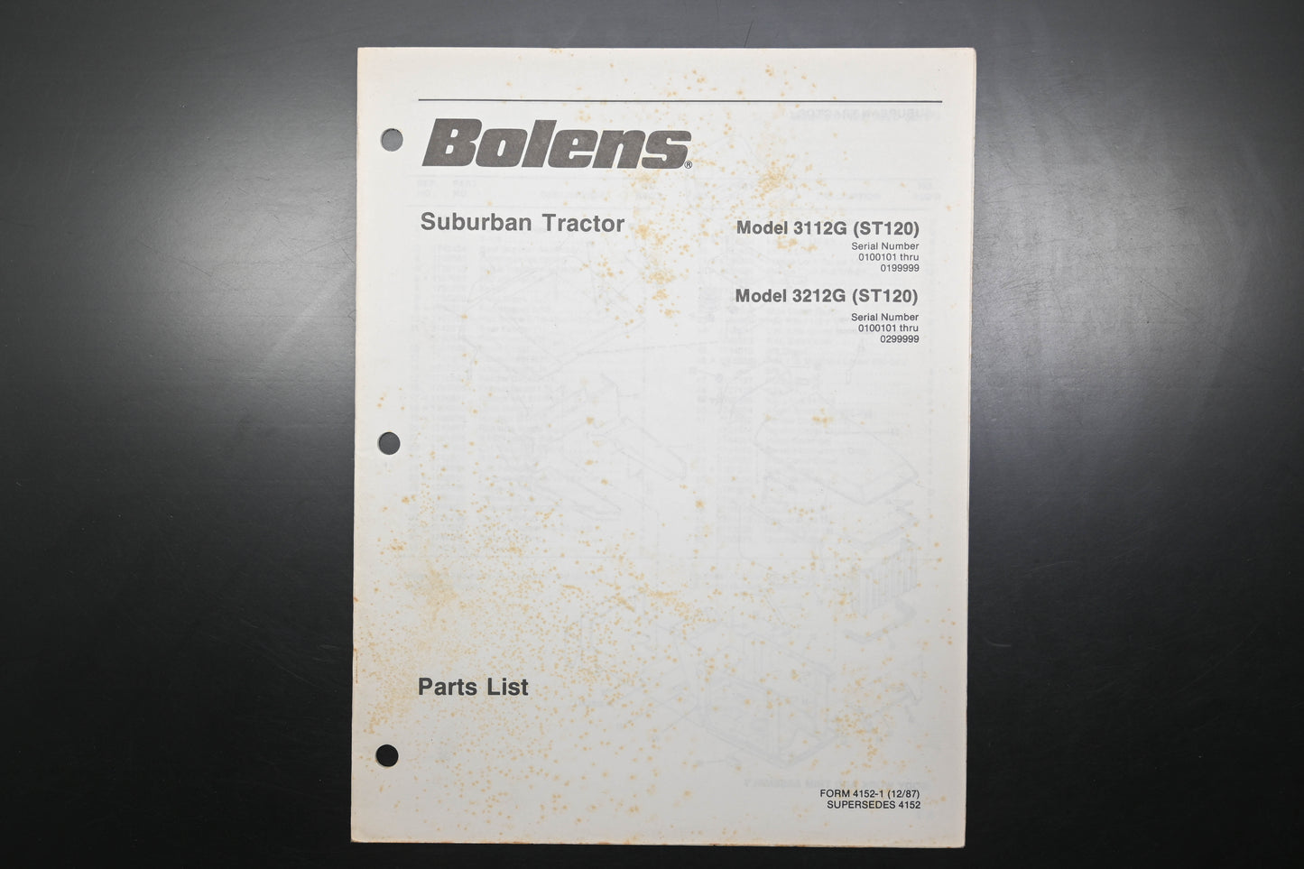 Bolens 4152-1 87 Suburban Tractor Models 3112G 3212G Parts List