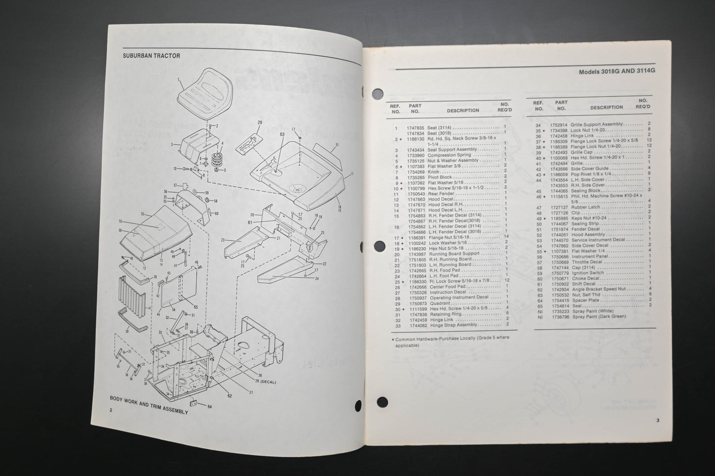Bolens P4238 87 Suburban Tractor Models 3018G 3114G Parts List