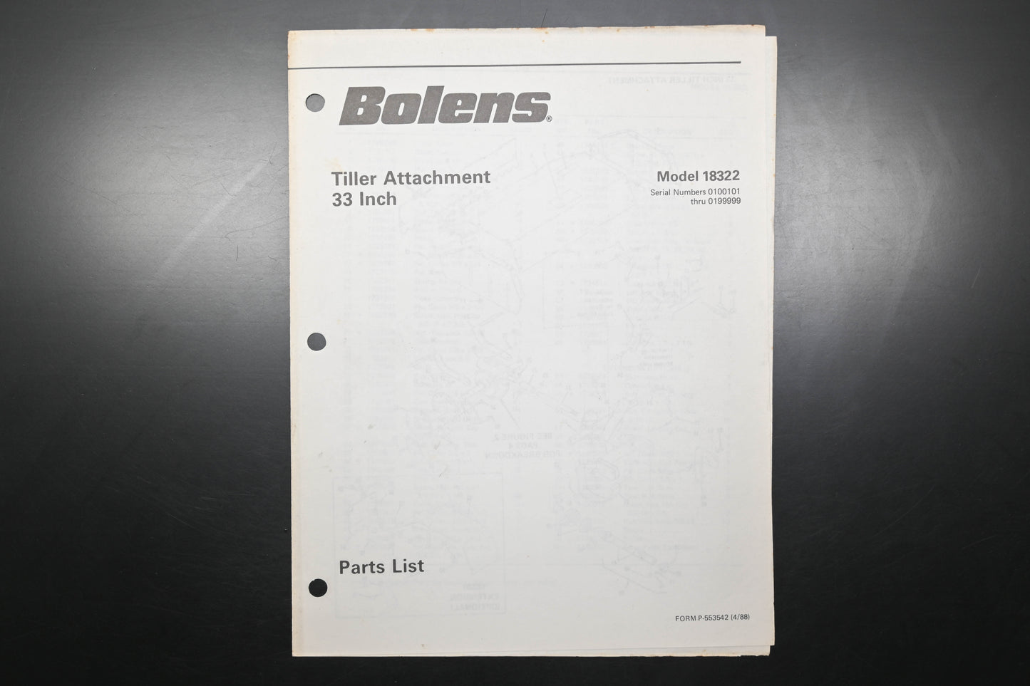 Bolens P-553542 33" Tiller Attachment Parts List