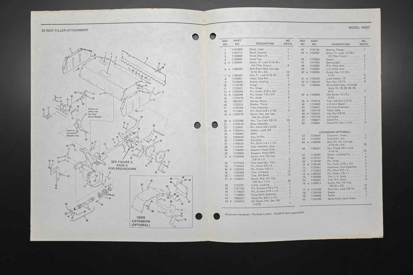 Bolens P-553542 33" Tiller Attachment Parts List
