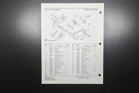 Bolens P-3873-1 33" Tiller Attachment & Tine Extension Kit Parts List