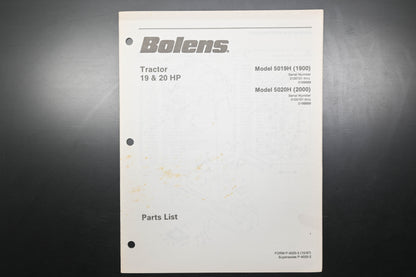 Bolens P-4025-3 87 Tractor Models 5019H 5020H Parts List