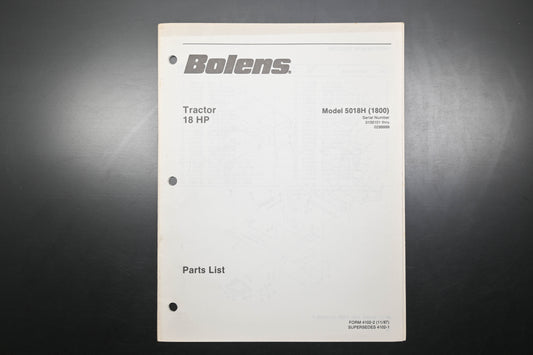 Bolens 4102-2 87 Tractor Model 5018H Parts List