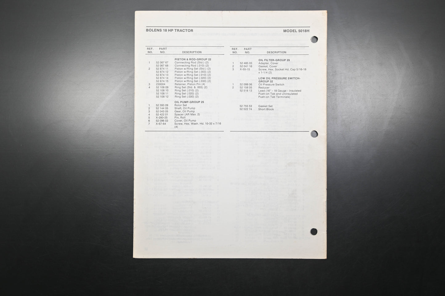 Bolens 4102-2 87 Tractor Model 5018H Parts List