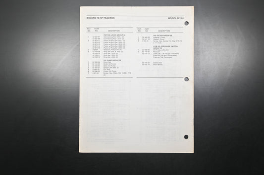 Bolens 4102-2 87 Tractor Model 5018H Parts List