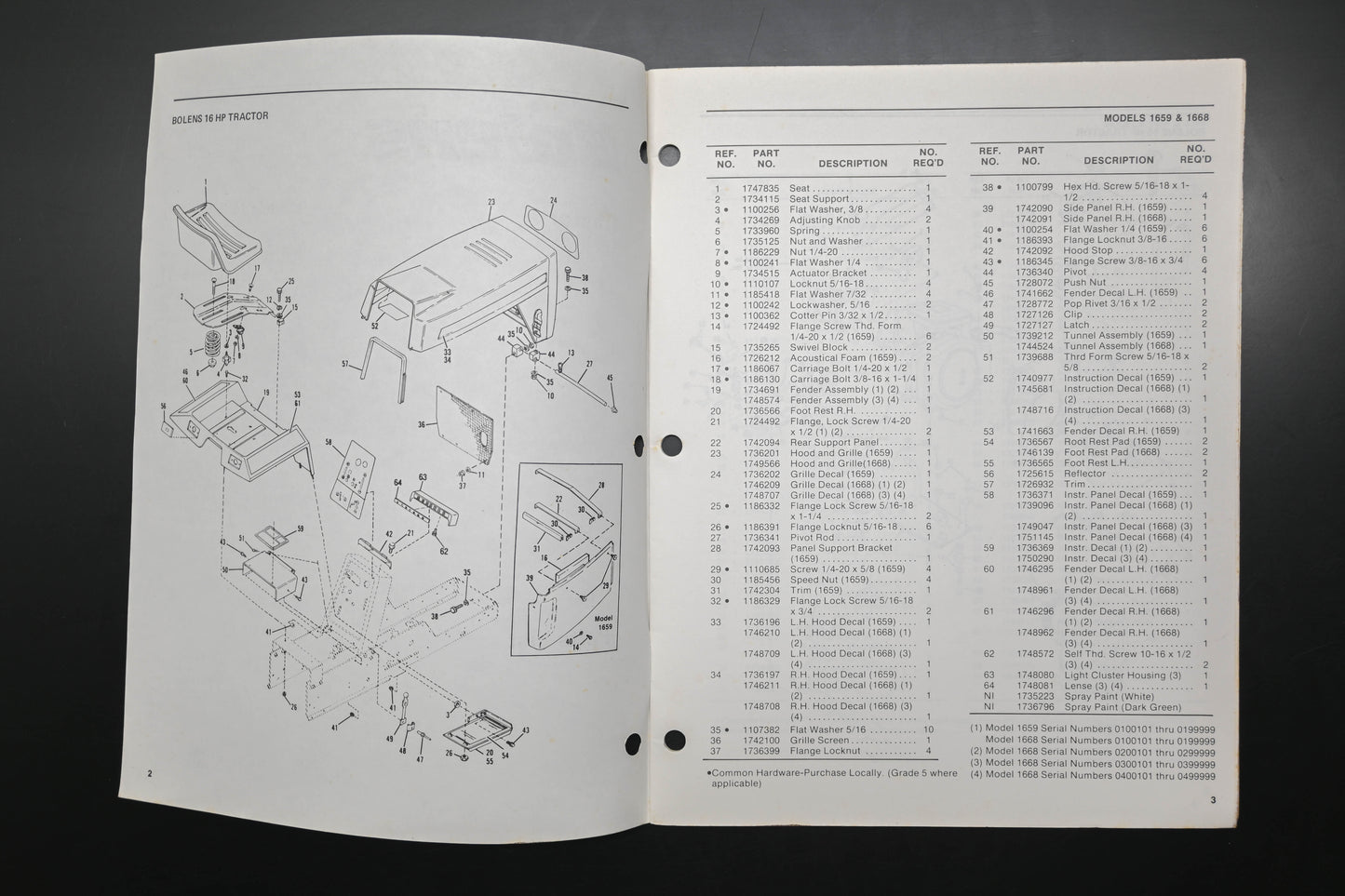 Bolens P553686-6 86 16HP Tractor Models 1668 1659 Parts List