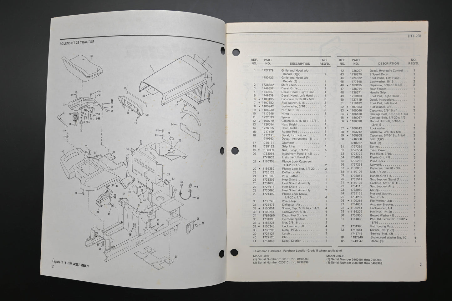 Bolens 553353-7 86 23HP Tractor Model 2389S Parts List