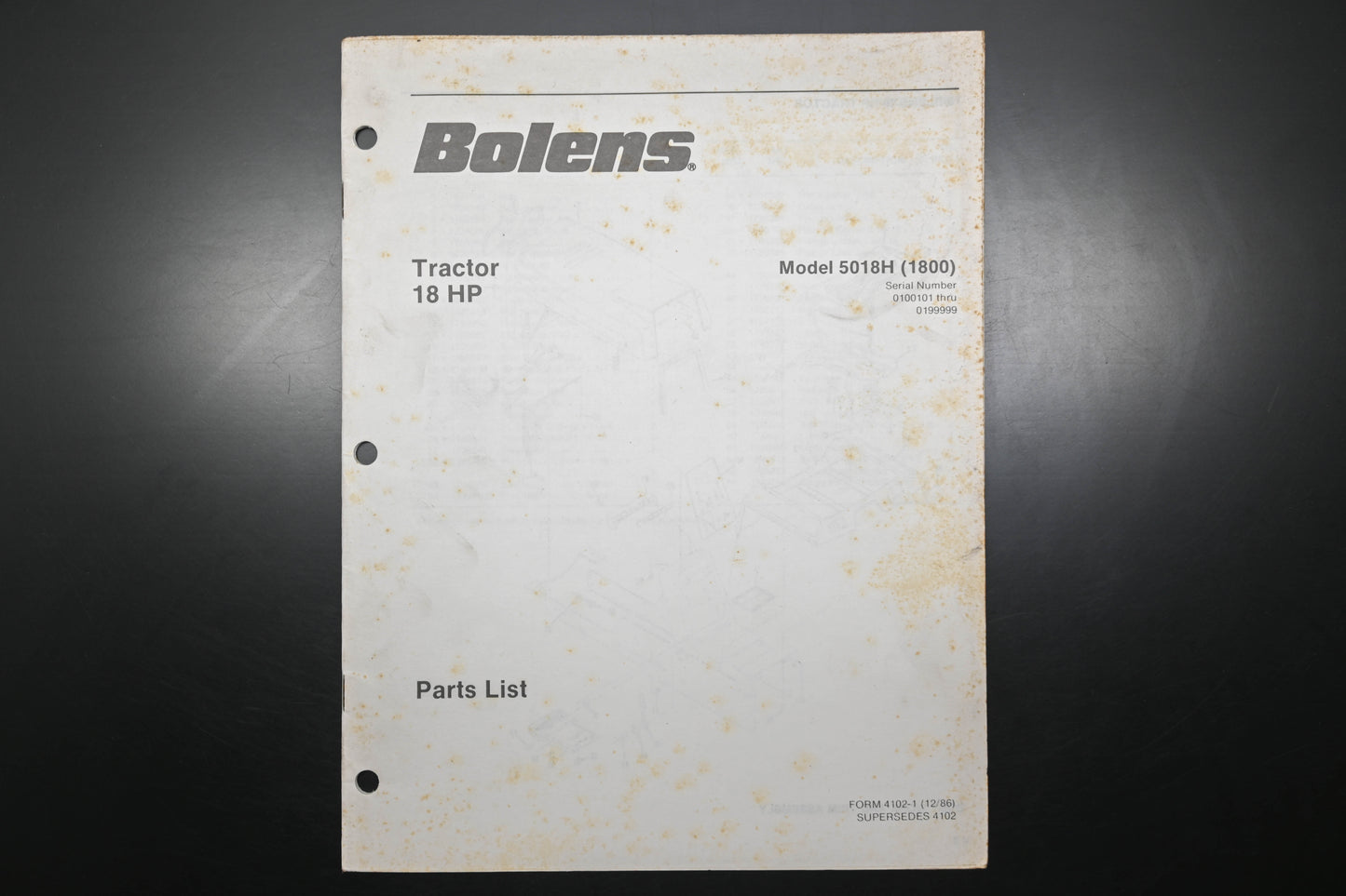 Bolens 4102-1 86 18HP Tractor Model 5018H Parts List