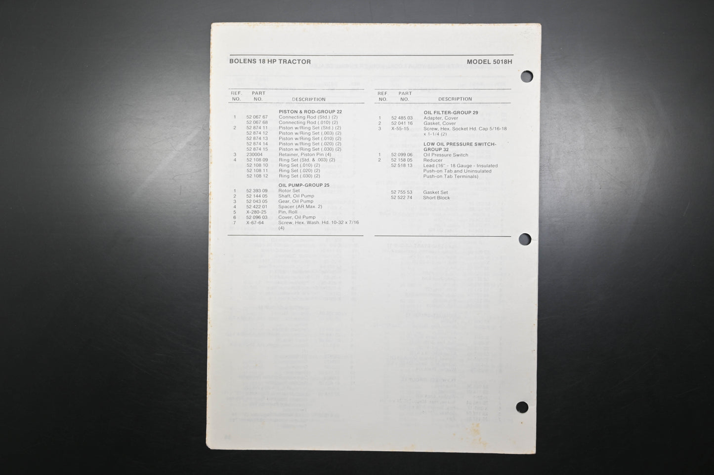 Bolens 4102-1 86 18HP Tractor Model 5018H Parts List