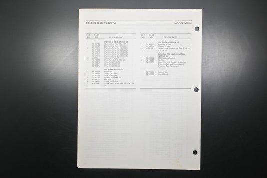 Bolens 4102-1 86 18HP Tractor Model 5018H Parts List