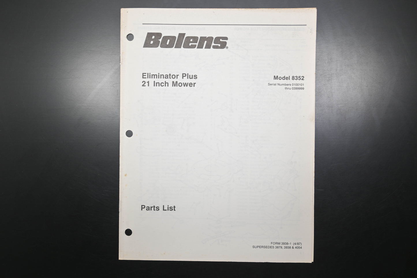 Bolens 3938-1 87 Eliminator Plus 21" Mower Model 8352 Parts List