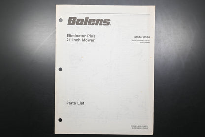 Bolens P-4019-1 87 Eliminator Plus 21" Mower Model 8364 Parts List