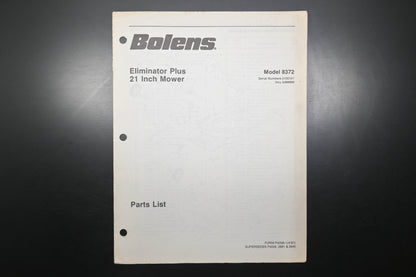 Bolens P4056-1 87 Eliminator Plus 21" Mower Model 8372 Parts List