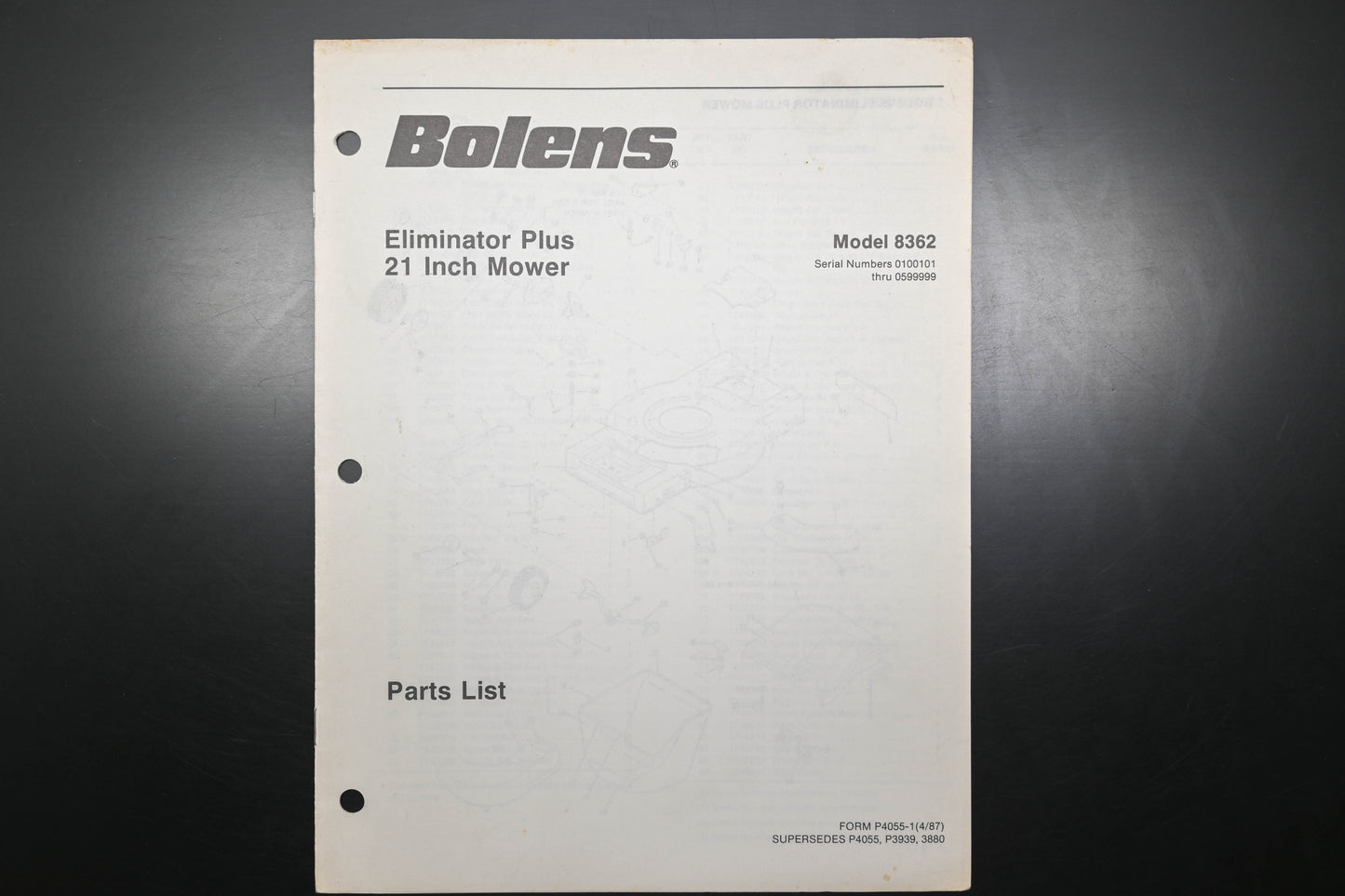 Bolens P4055-1 87 Eliminator Plus 21" Mower Model 8362 Parts List