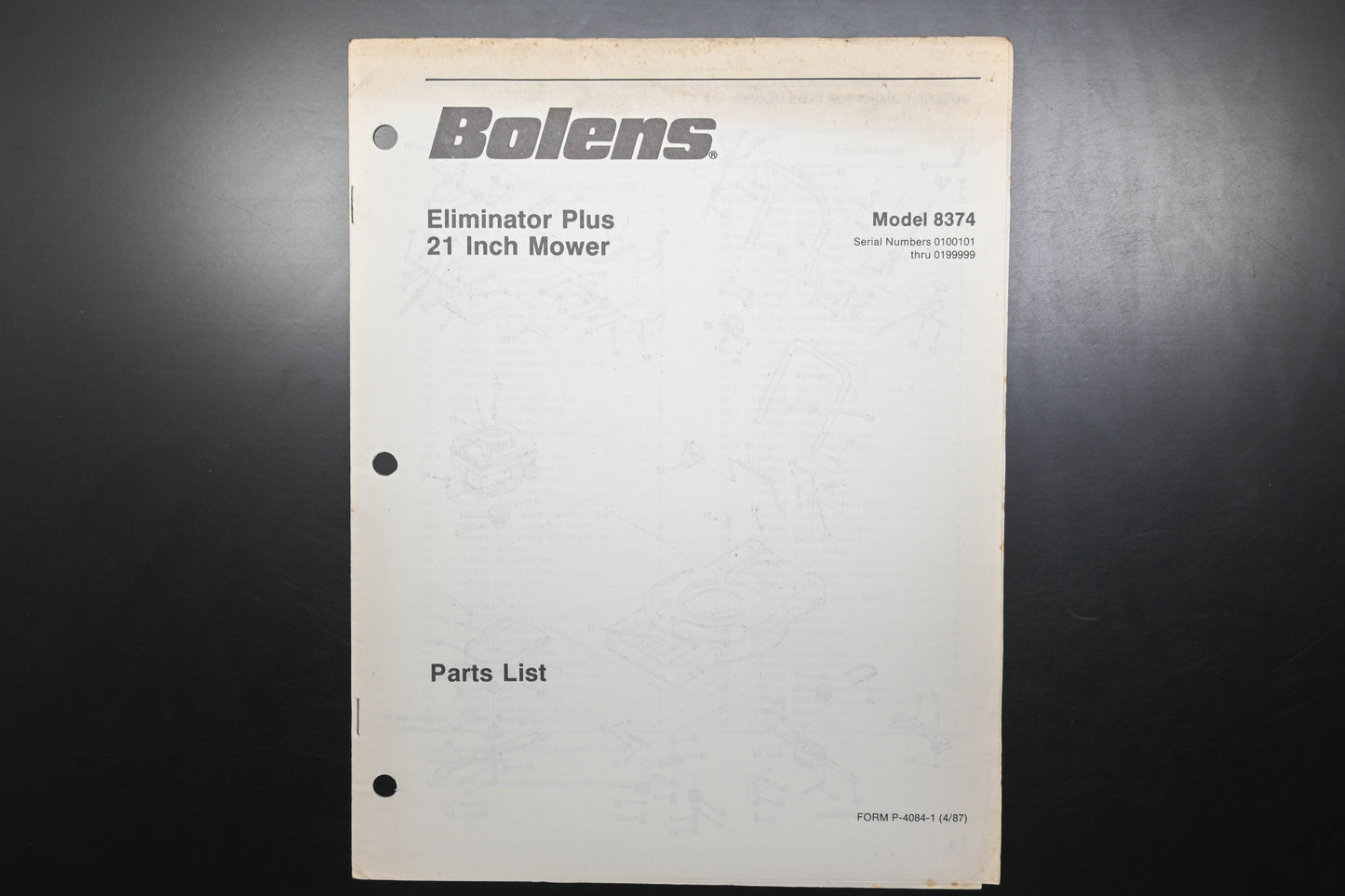 Bolens P-4084-1 87 Eliminator Plus 21" Mower Model 8374 Parts List
