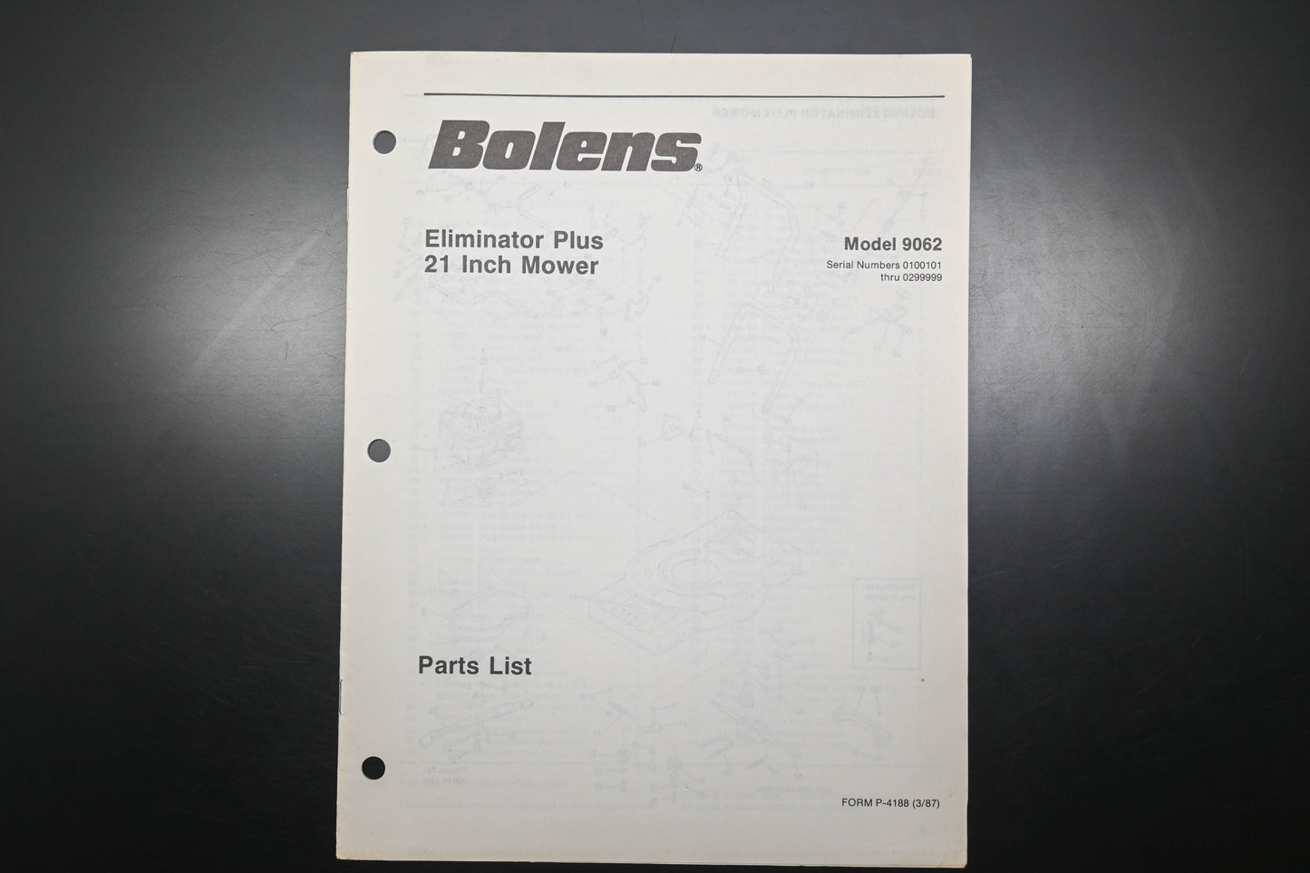 Bolens P-4188 87 Eliminator Plus Mower 21" Model 9062 Parts List