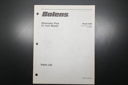 Bolens P-4188 87 Eliminator Plus Mower 21" Model 9062 Parts List