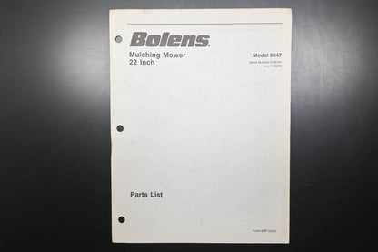 Bolens 4097 87 22" Mulching Mower Model 8647 Parts List