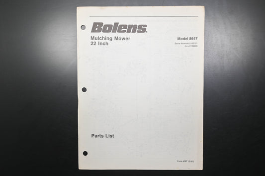 Bolens 4097 87 22" Mulching Mower Model 8647 Parts List