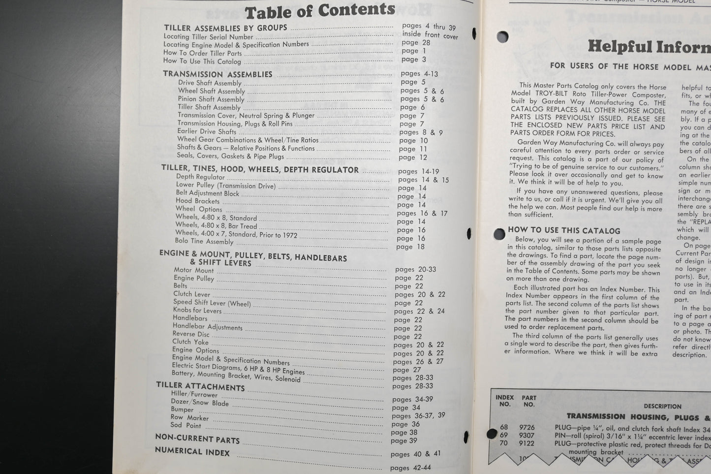 Troy Bilt MNL-1 82 Horse Model Roto Tiller Master Parts Catalog