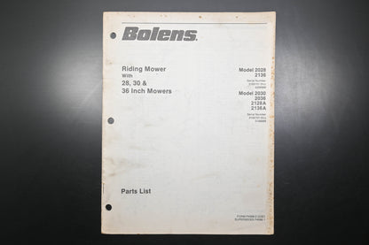Bolens P4086-2 87 28" 30" 36" Riding Mower Parts List