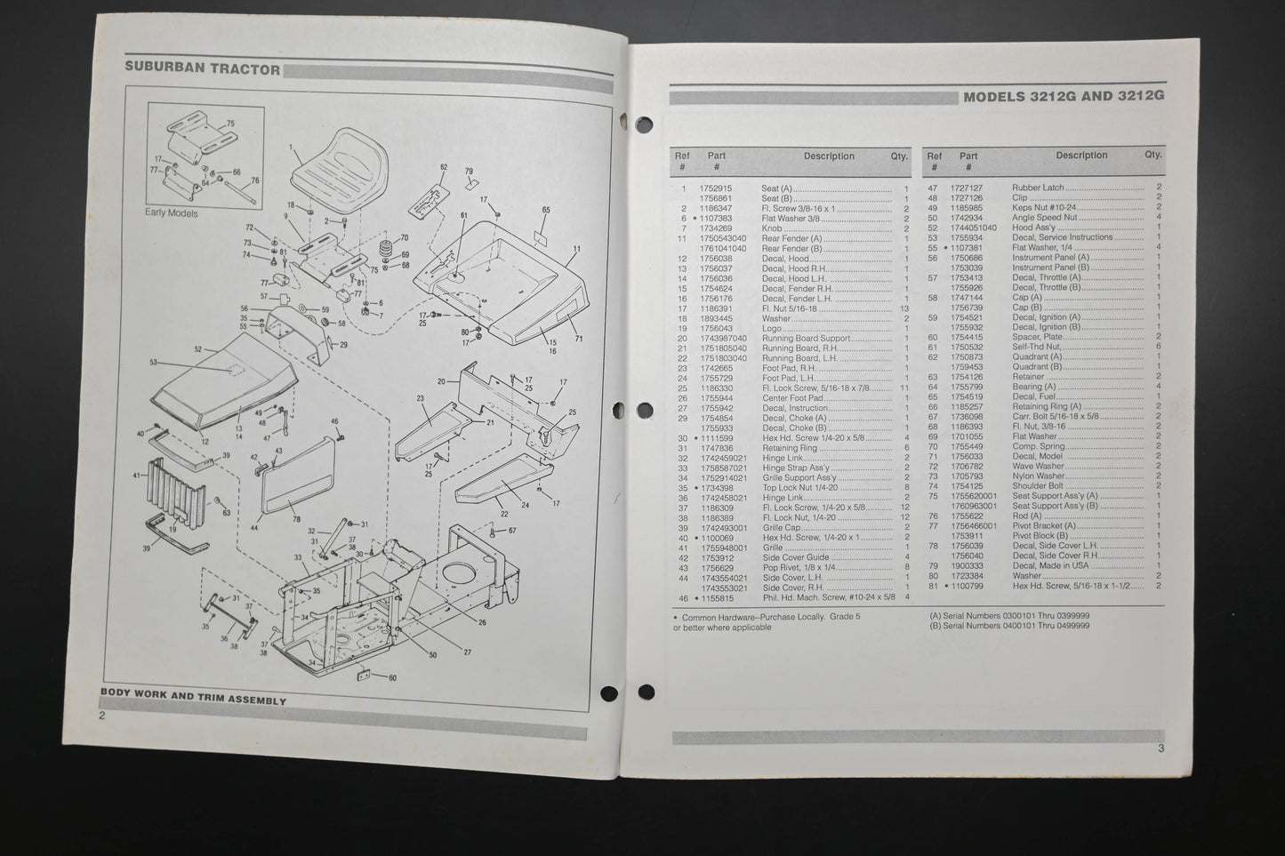 Bolens 176-1619 90 Suburban Tractor 3212G 3212GX Parts List