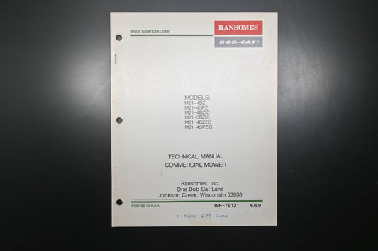 Bob-Cat 78131 89 M21-4 Model Commercial Mower Technical Manual