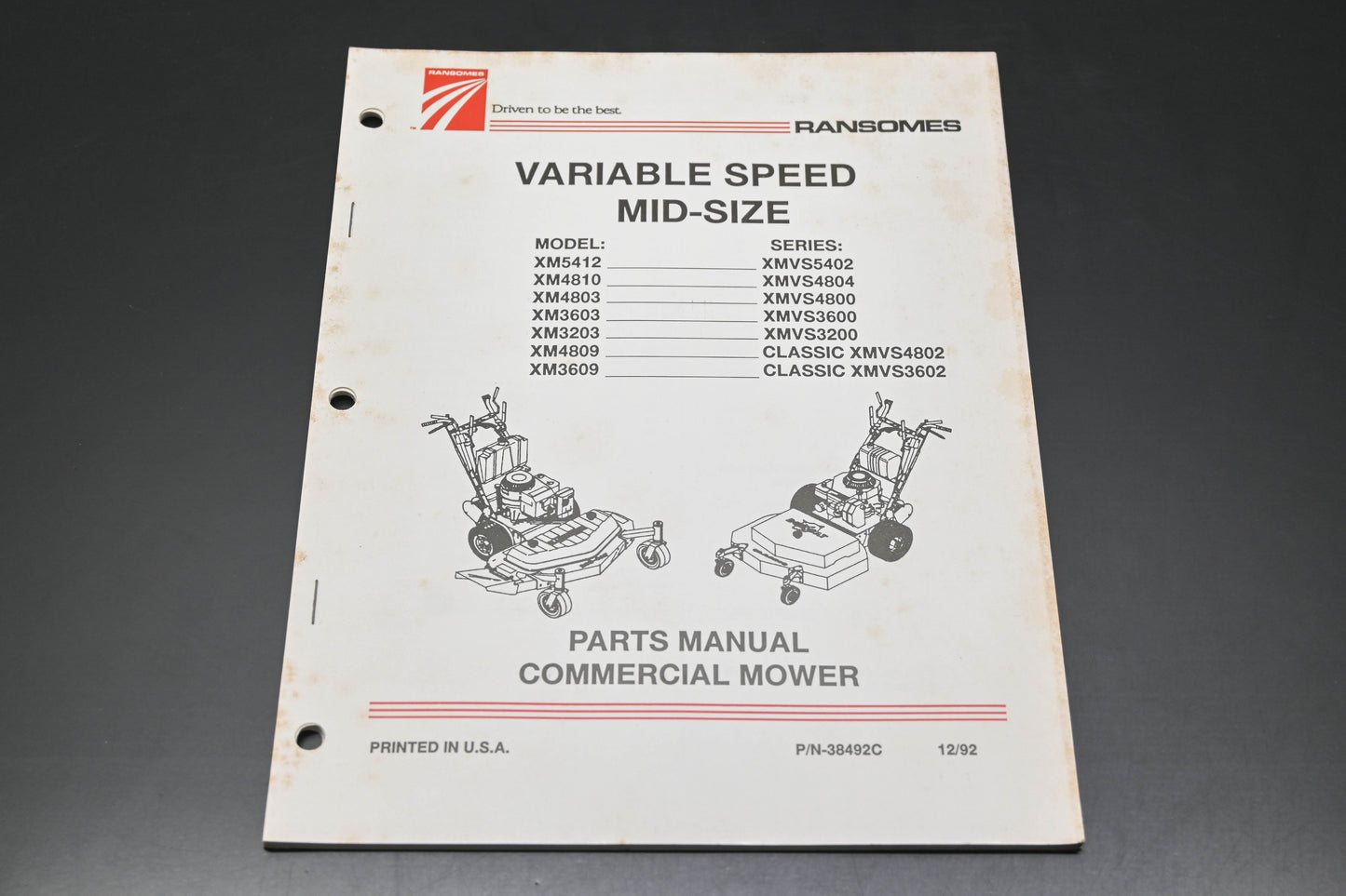 Ransomes 38492C 92 Variable Speed Mid Size Mower Parts Manual