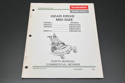 Bob-Cat 38485C 93 XM3652 XM4852 XM6151 Mower Parts Manual