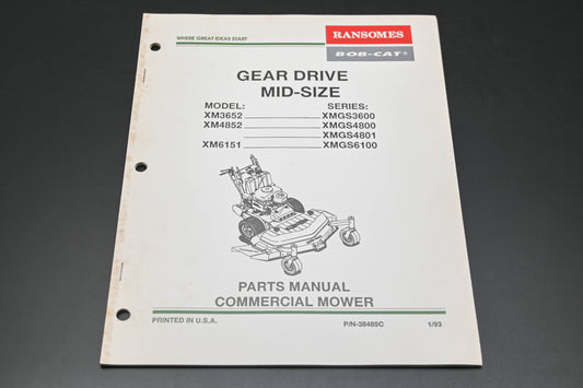 Bob-Cat 38485C 93 XM3652 XM4852 XM6151 Mower Parts Manual