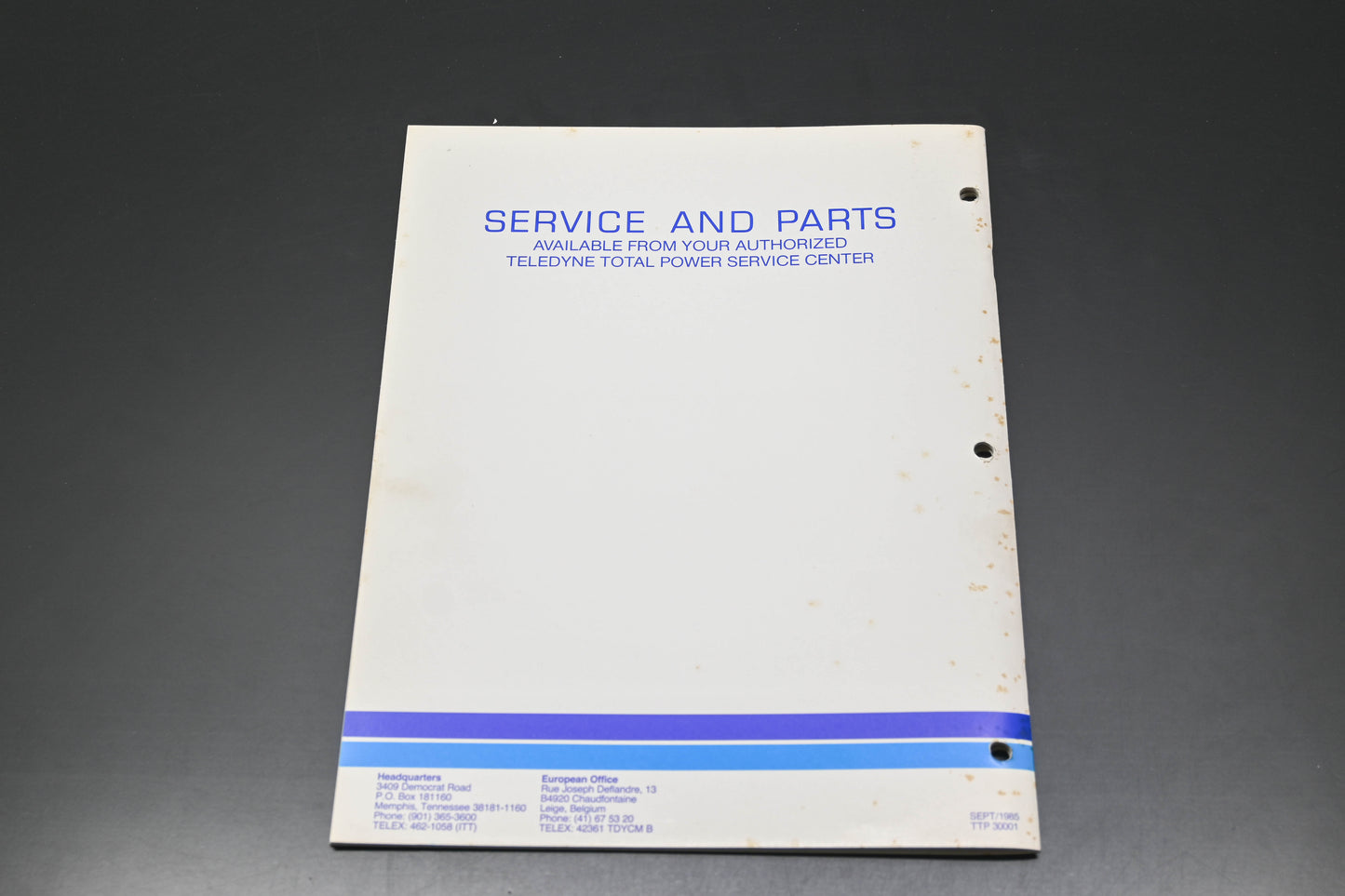 Teledyne Total Power TTP-30001, TTP 30001, TTP30001 Robin W1-185V W1-145V Engine Repair Manual