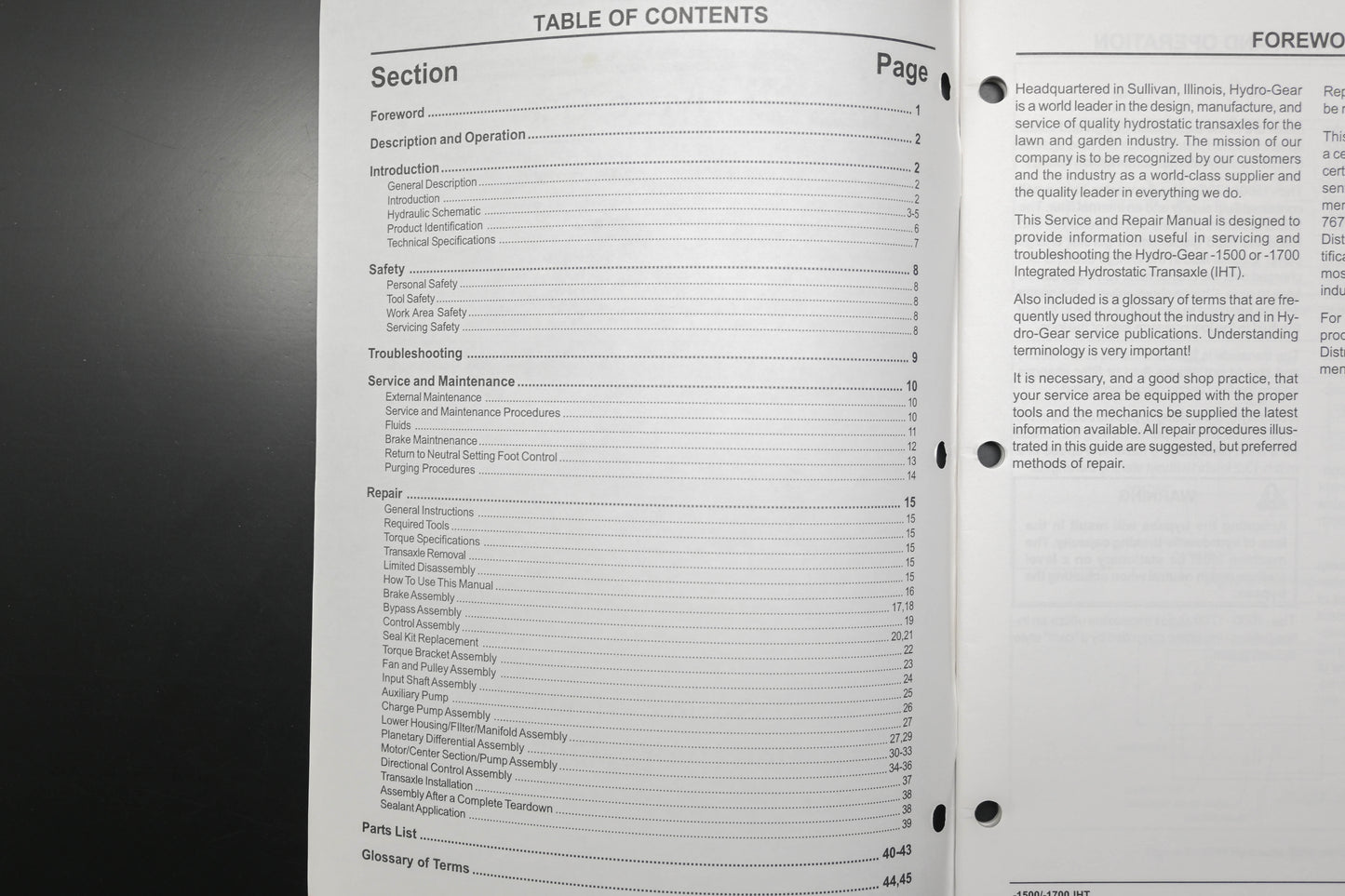 Hydro-Gear BLN-52178 04 GT Series -1500/-1700 Transaxle Repair Manual