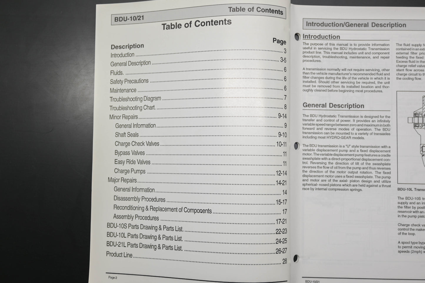 Hydro-Gear BLN-50327 99 BDU-10/21 Transmission Shop Manual