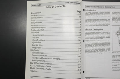 Hydro-Gear BLN-50327 99 BDU-10/21 Transmission Shop Manual