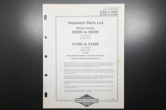 OEM Briggs & Stratton MS-4196-6/79 60500-60599 61500-61599 Parts List