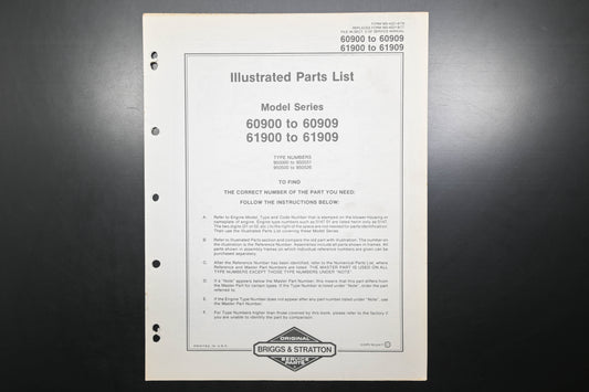 OEM Briggs & Stratton MS-4221-6/79 60900-60909 61900-61909 Parts List