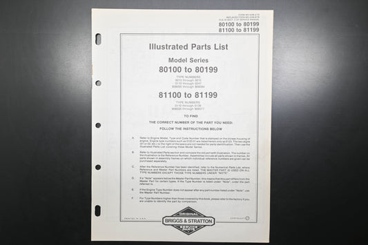OEM Briggs & Stratton MS-4246-2/79 80100-80199 81100-81199 Parts List