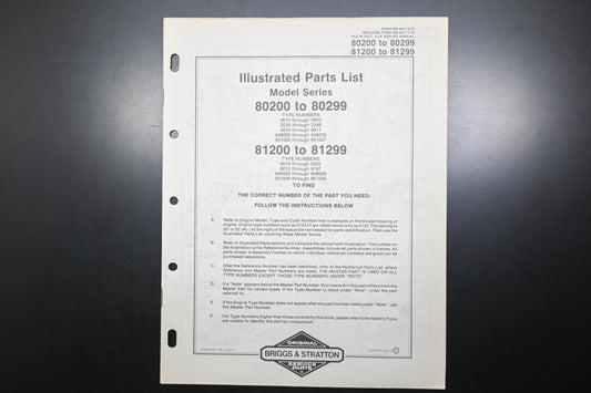 OEM Briggs & Stratton MS-4271-2/79 80200-80299 81200-81299 Parts List
