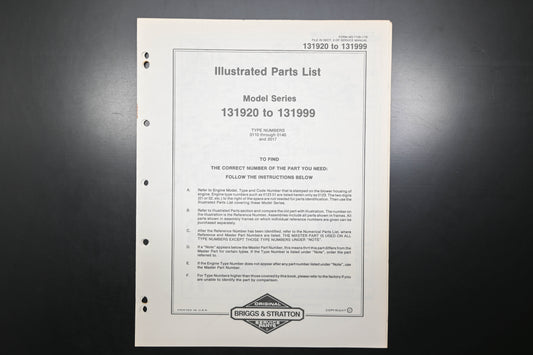 OEM Briggs & Stratton MS-7129-1/79 131920-131999 Parts List