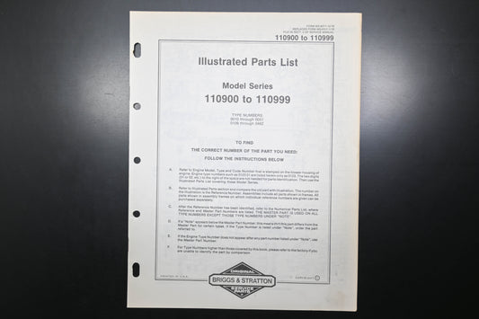 OEM Briggs & Stratton MS-6317-10/78 110900-110999 Parts List