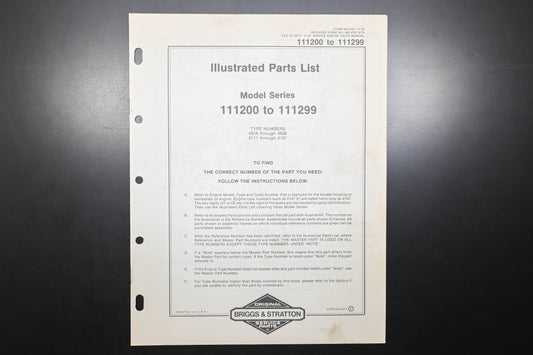 OEM Briggs & Stratton MS-6761-11/78 111200-111299 Parts List