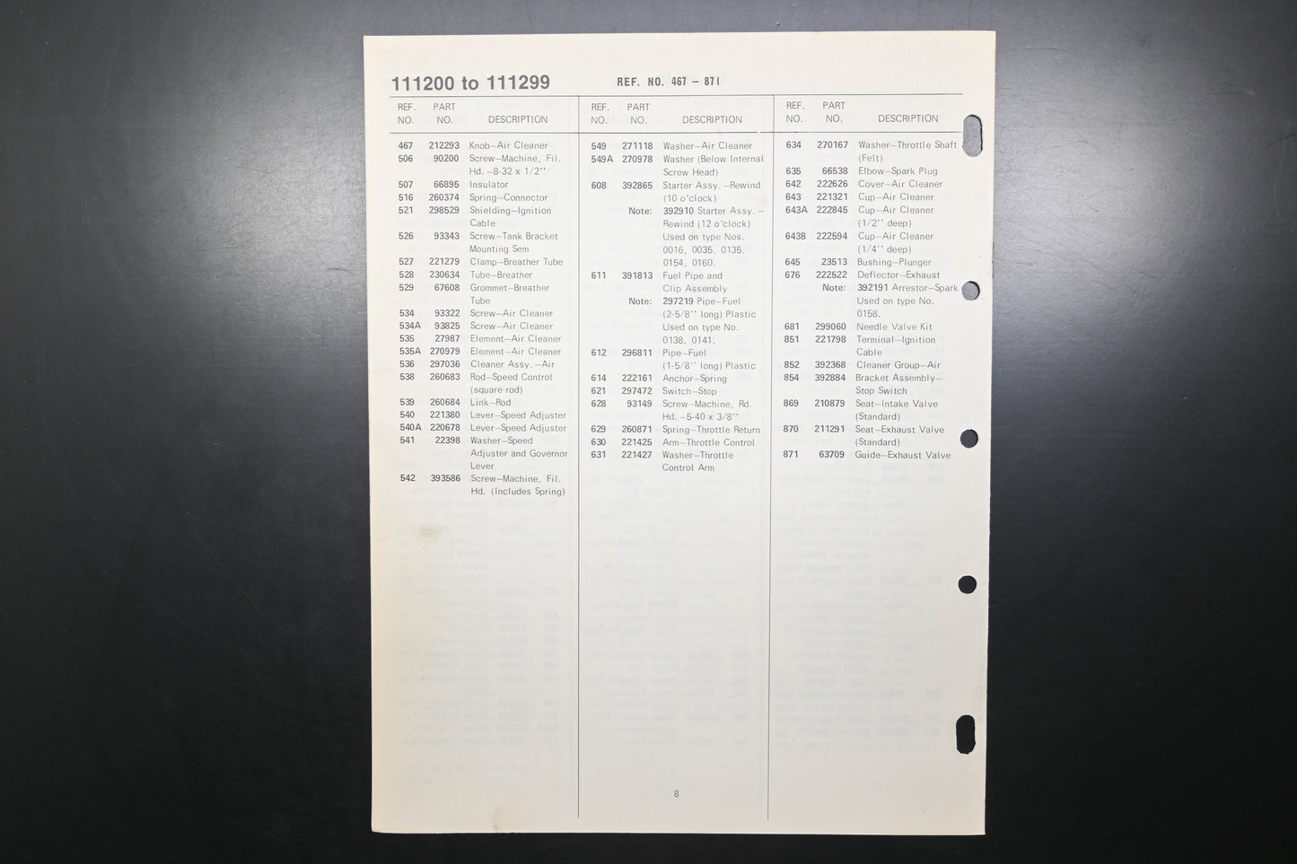 OEM Briggs & Stratton MS-6761-11/78 111200-111299 Parts List