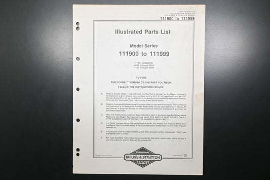 OEM Briggs & Stratton MS-6677-11/78 111900-111999 Parts List