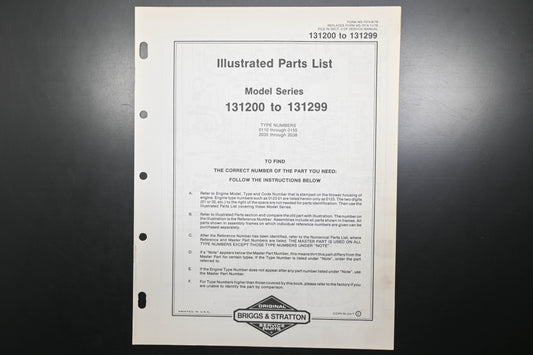 OEM Briggs & Stratton MS-7074-6/79 131200-131299 Parts List
