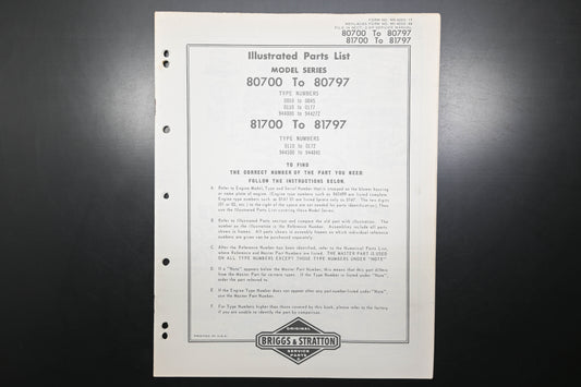 OEM Briggs & Stratton MS-4253-17 80700-80797 81700-81797 Parts List