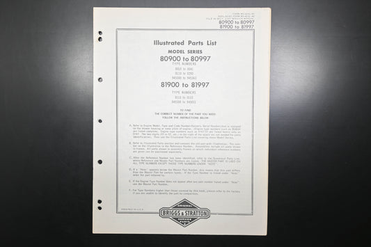 OEM Briggs & Stratton MS-4216-97 80900-80997 81900-81997 Parts List