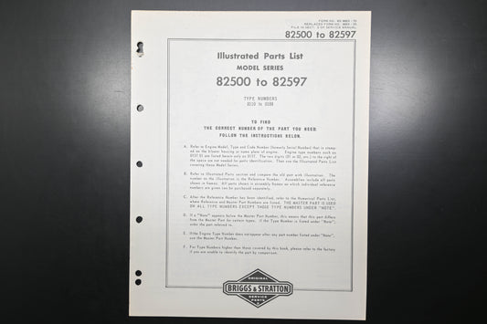 OEM Briggs & Stratton MS-4883-70 82500-82597 Parts List