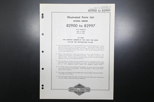 OEM Briggs & Stratton MS-4889-50 82900-82997 Parts List