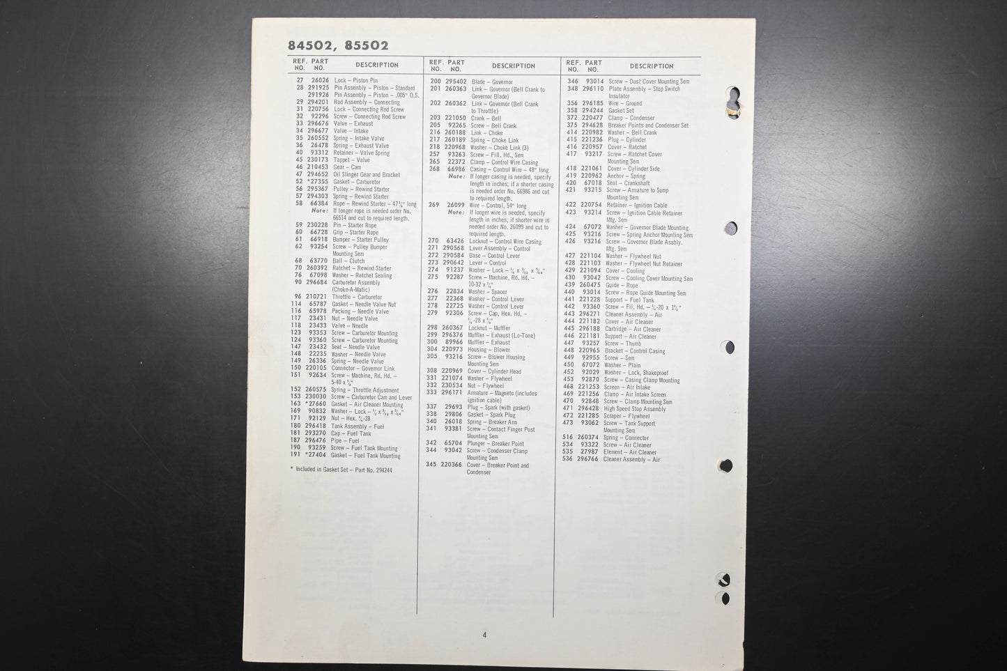 OEM Briggs & Stratton MS-4244-1/62 84502 85502 Parts List