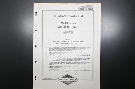 OEM Briggs & Stratton MS-5422-1/79 92500-92599 Parts List